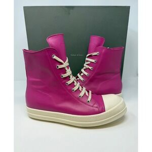 Rick Owens Leather Mainline Ramones High Sneaker Hot Pink Size 11 US 44 EU